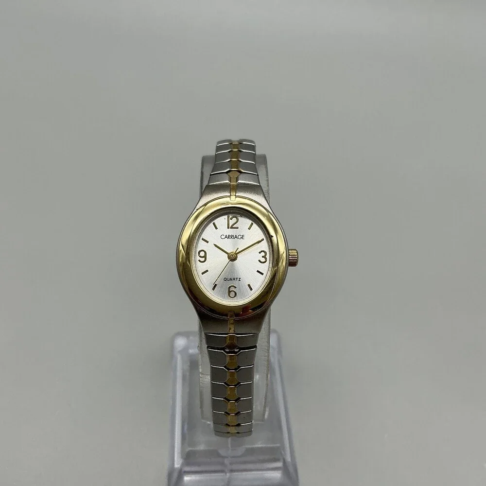 Carriage By Timex 48N Womens Watch 22mm Silver Gold Two Tone Stretch New Battery